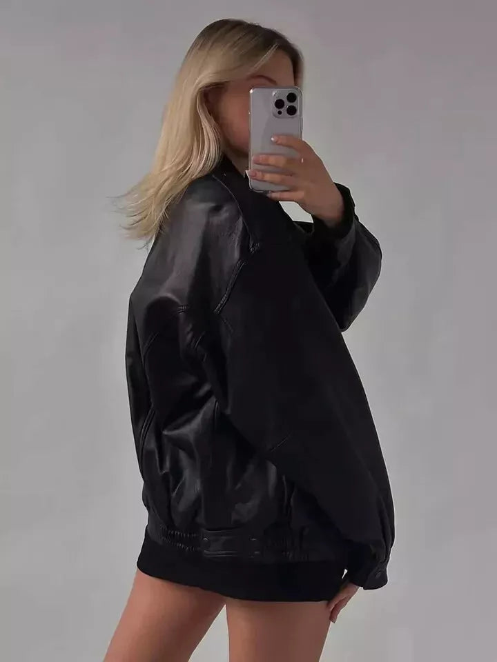 Oversize Leather Bomber Jacket