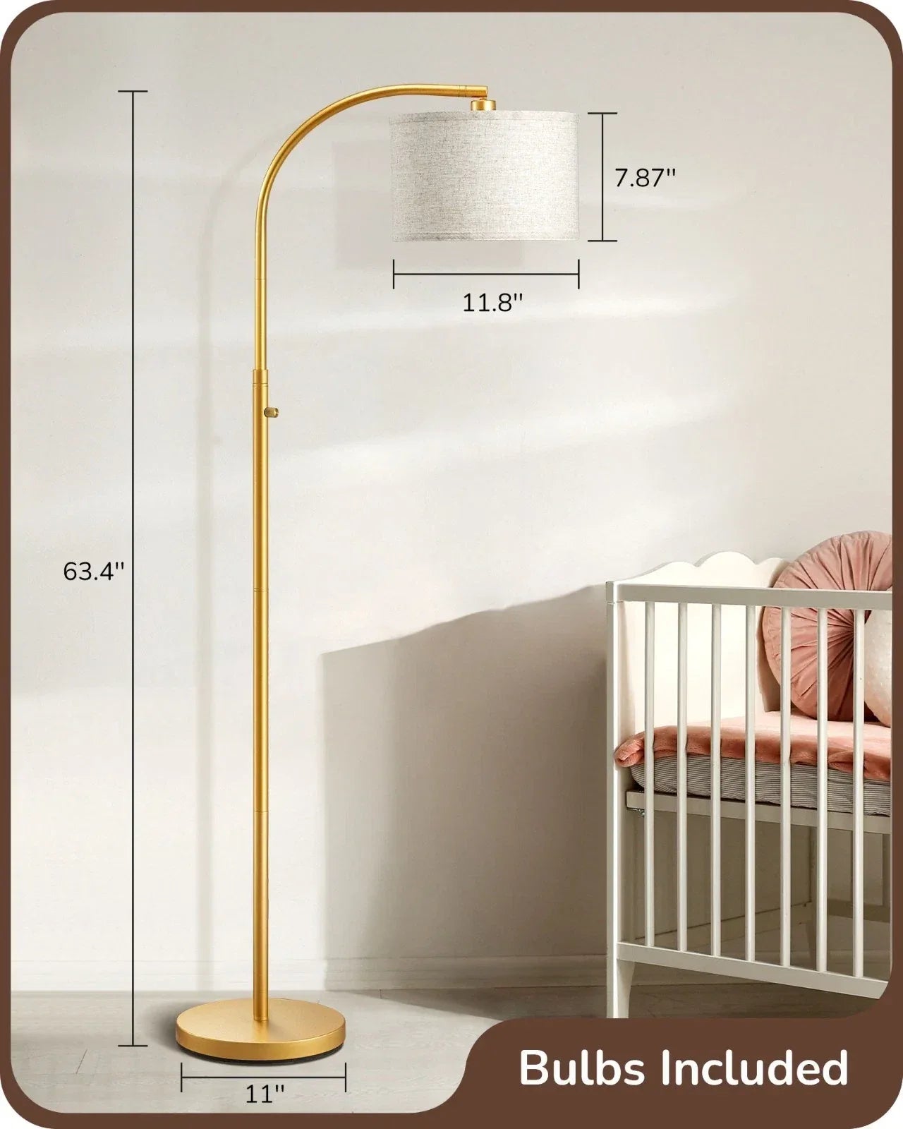 Modern Curved Gold Arc Floor Lamp with Linen Shade