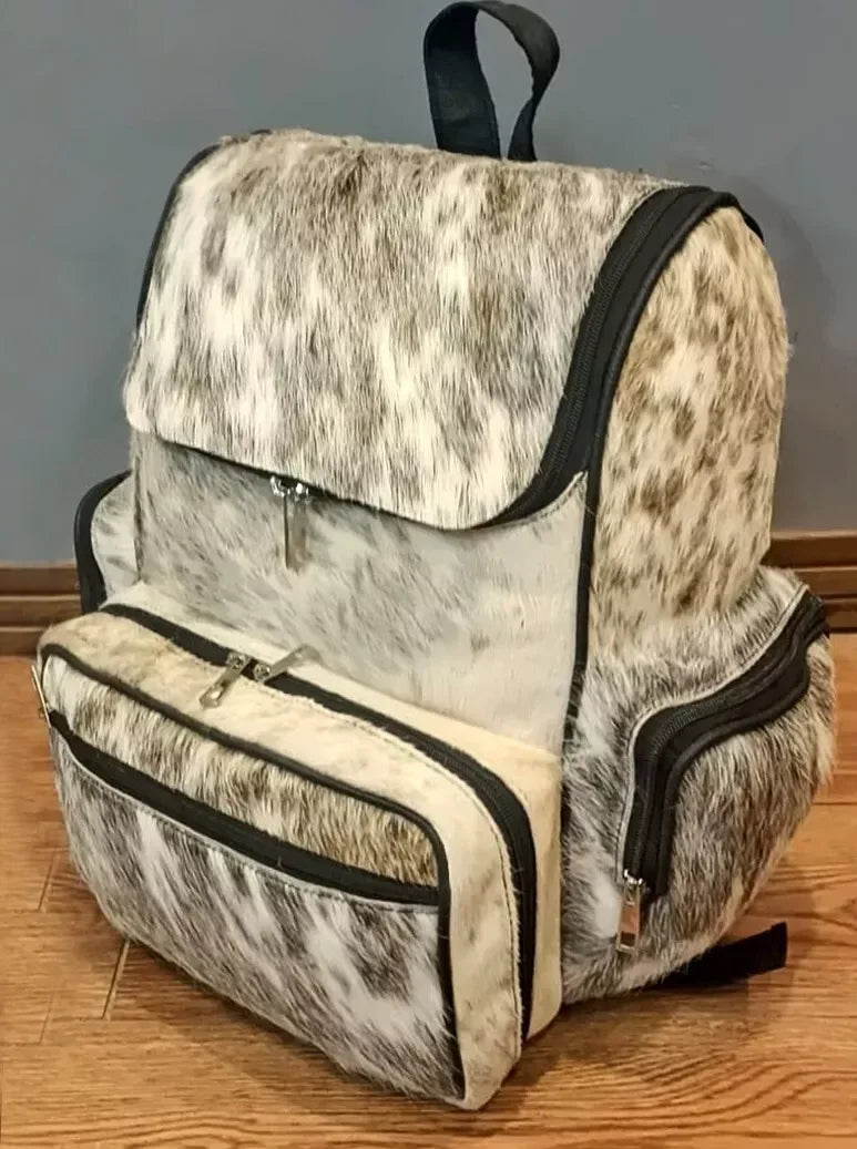 Grey White Cowhide Backpack Purse for Women