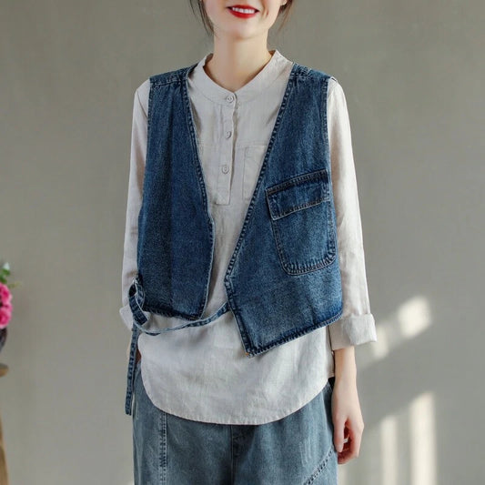 Casual Loose Fit Waistcoat Gilet Denim Vest