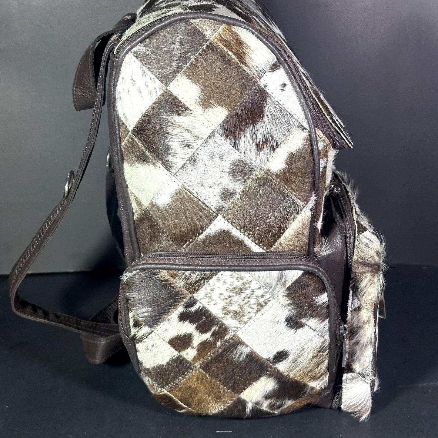 Patchwork Cowhide Backpack Leather Diaper Bag
