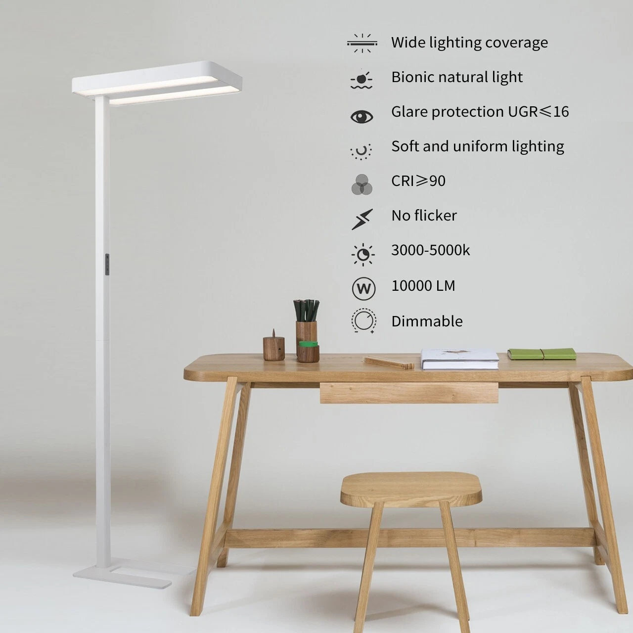 White Dimmable LED Floor Lamp Touch Control Dual Light