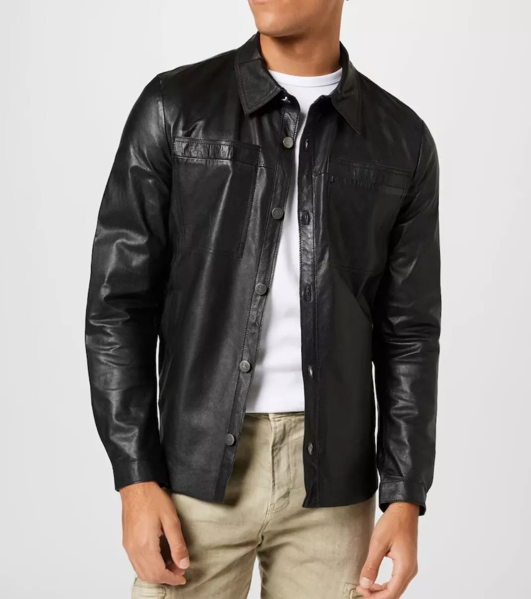 long sleeve leather black shirt