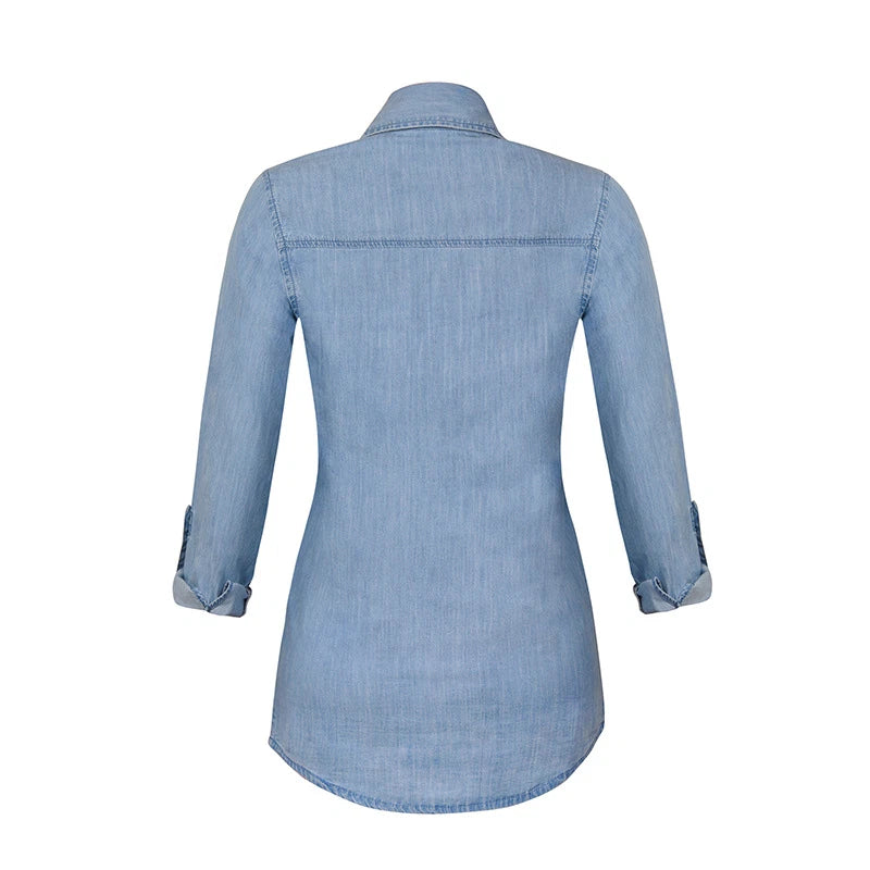 Light Blue Button-Up Women Denim Shirt