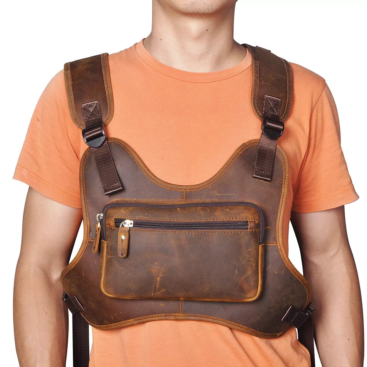 Men’s Vintage Real Leather Chest Rig Bag