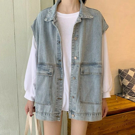 Loose Fit Jean Jacket Vest Womens