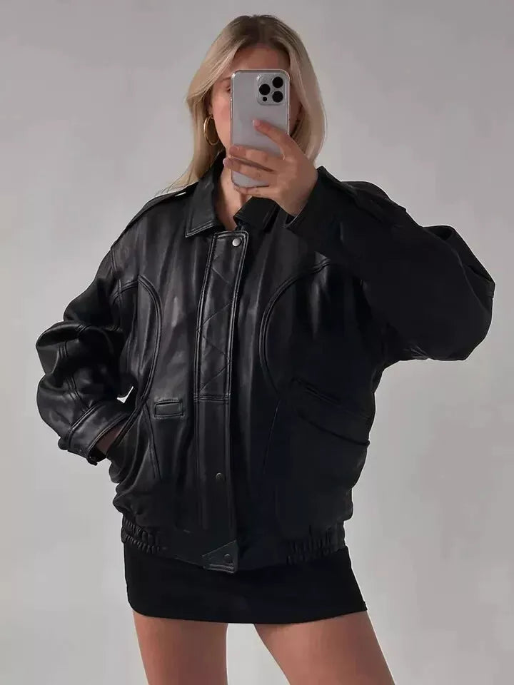 Oversize Leather Bomber Jacket