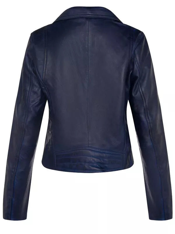 navy blue biker leather coat women
