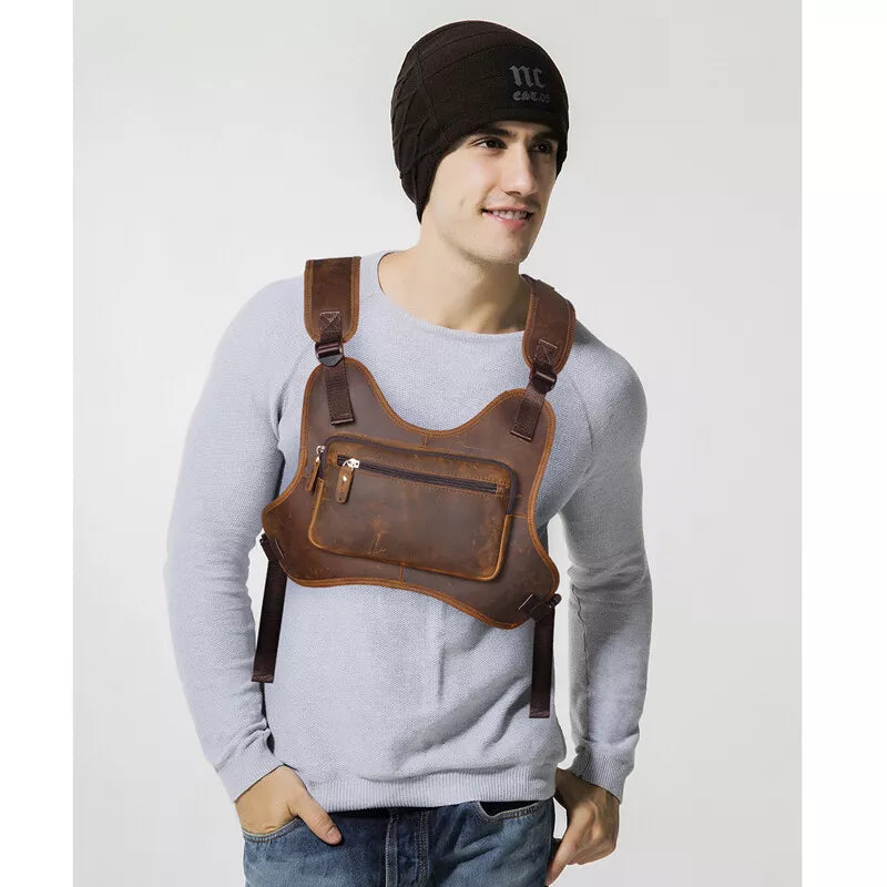 Men’s Vintage Real Leather Chest Rig Bag