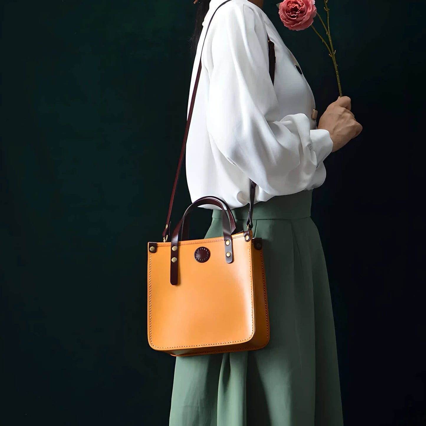 Genuine Leather Crossbody Tote Bag