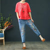 Floral Embroidered Denim Jogger Pants for Women