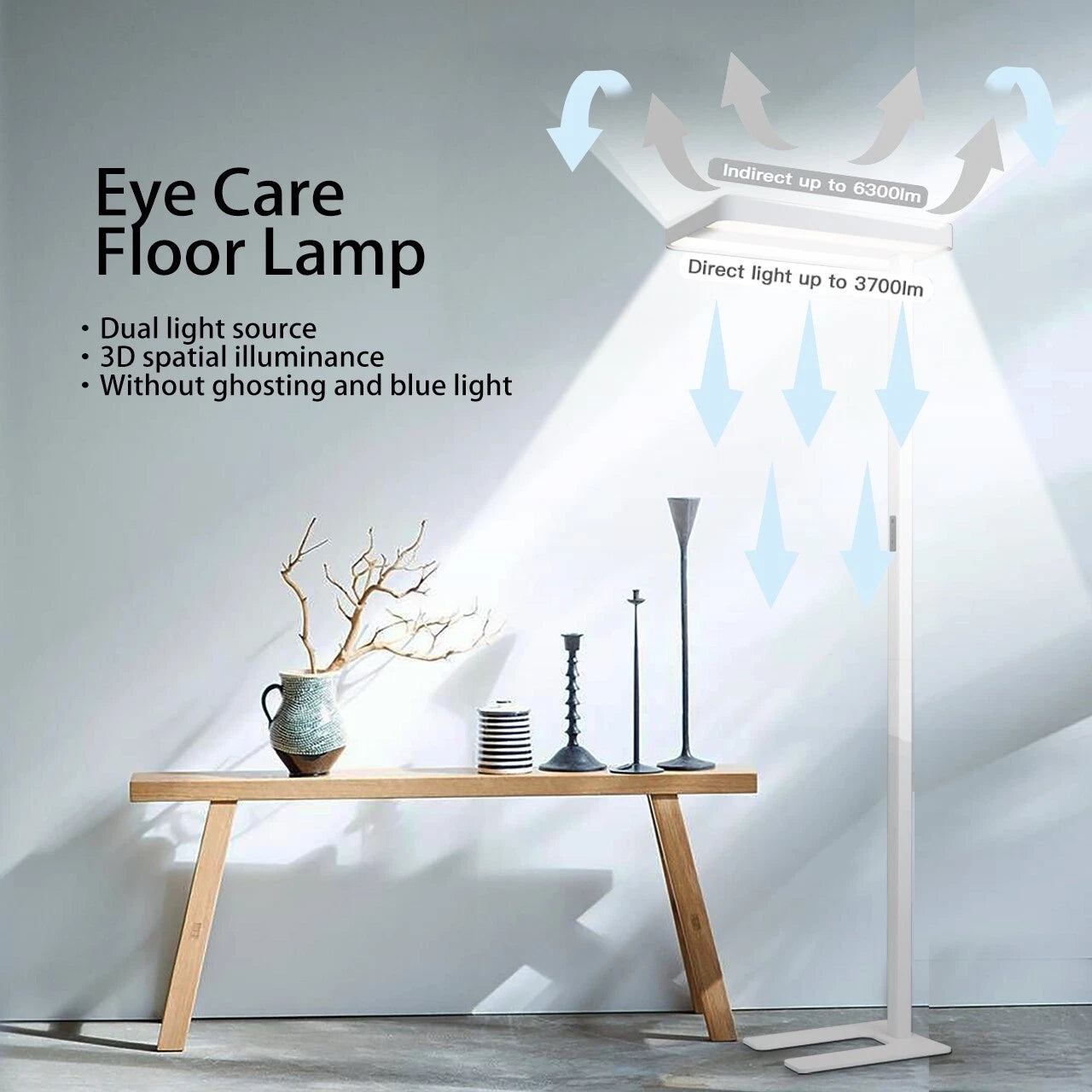 White Dimmable LED Floor Lamp Touch Control Dual Light