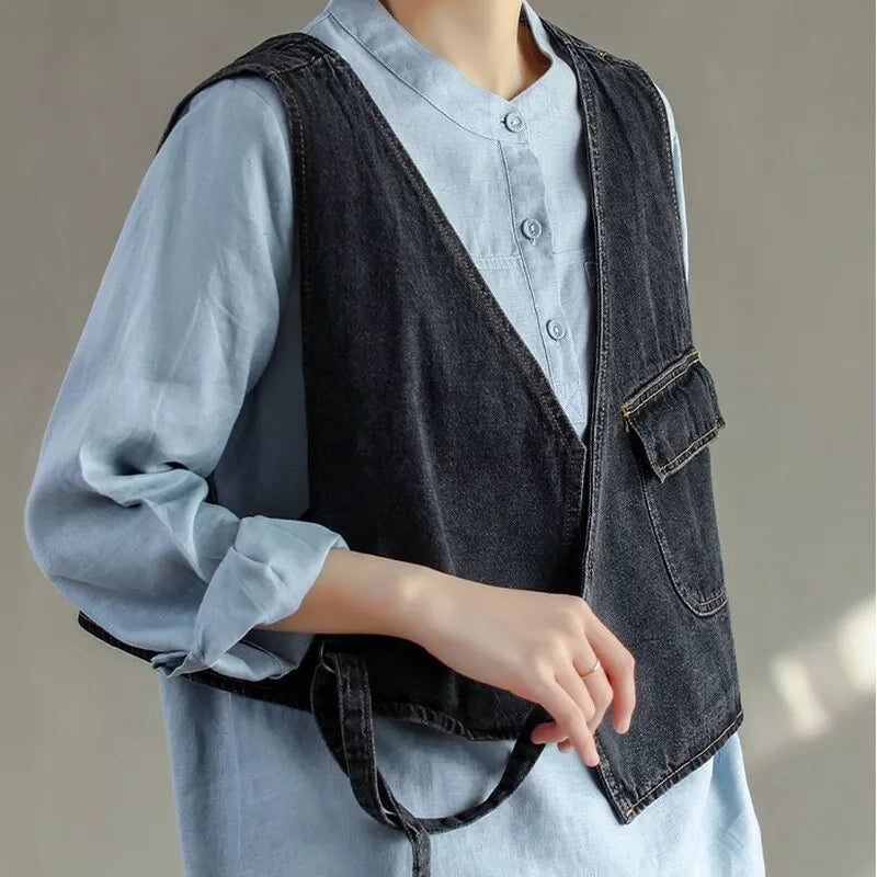 Casual Loose Fit Waistcoat Gilet Denim Vest