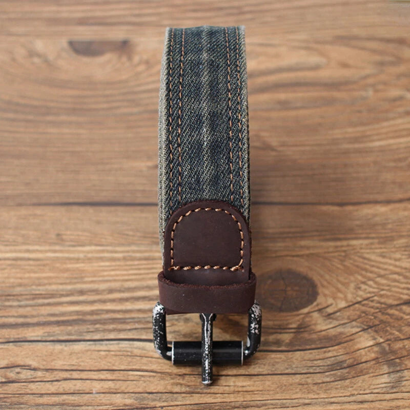 Washed Black Denim Belt Unisex Punk Style