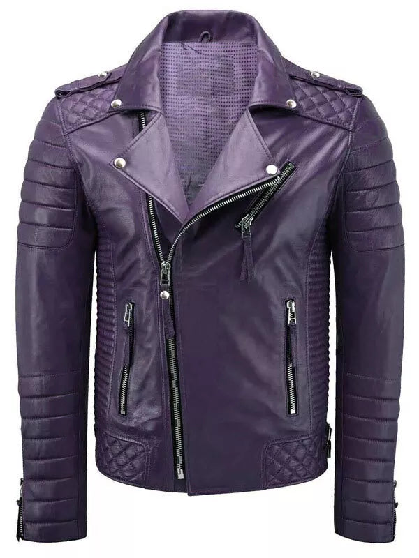 purple leather biker jacket for women