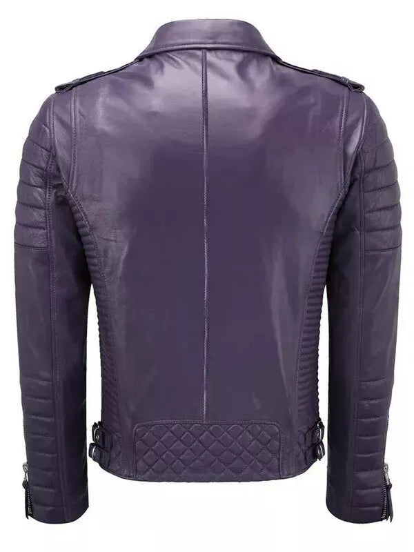 purple leather biker jacket for women