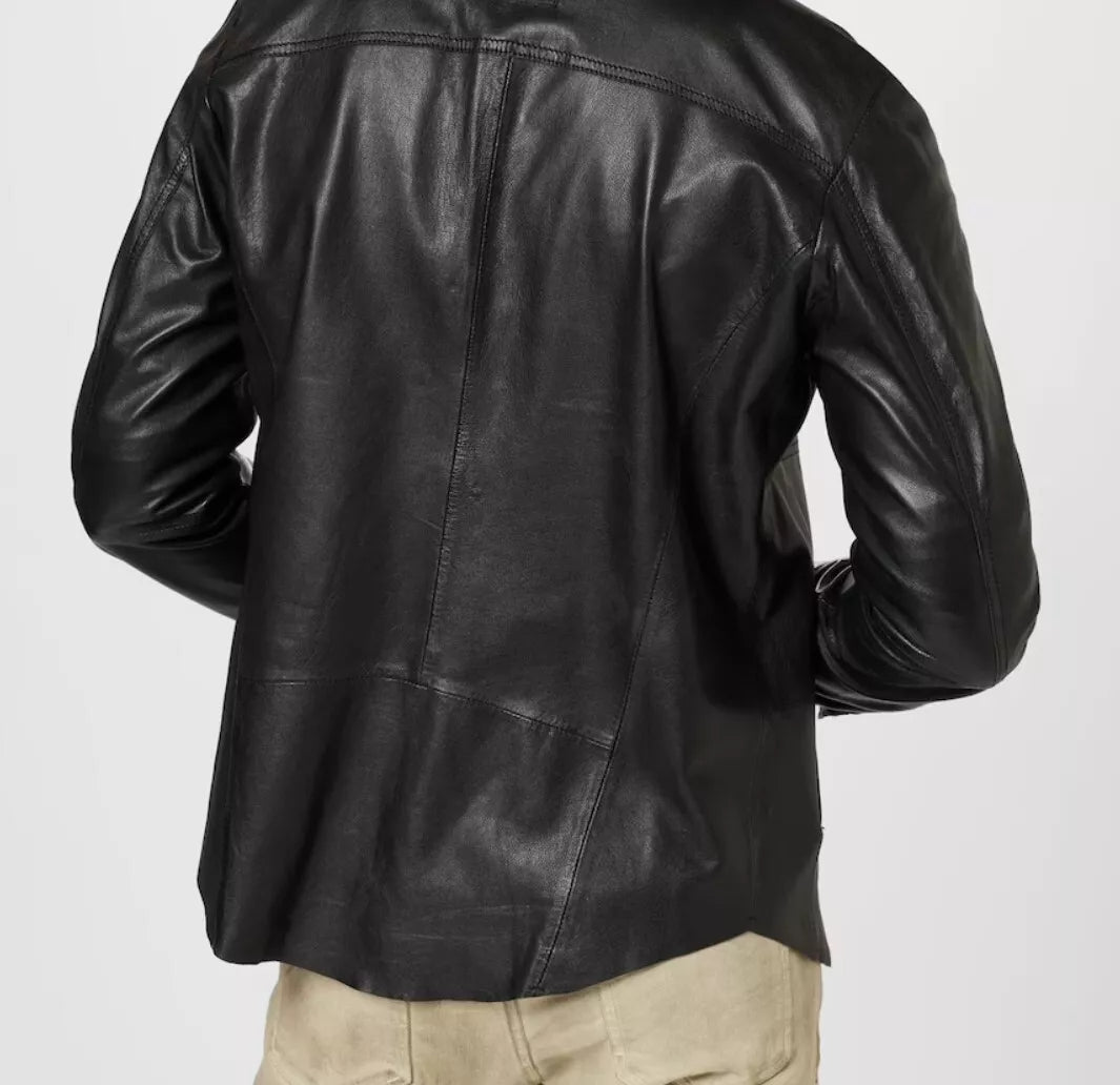 long sleeve leather black shirt