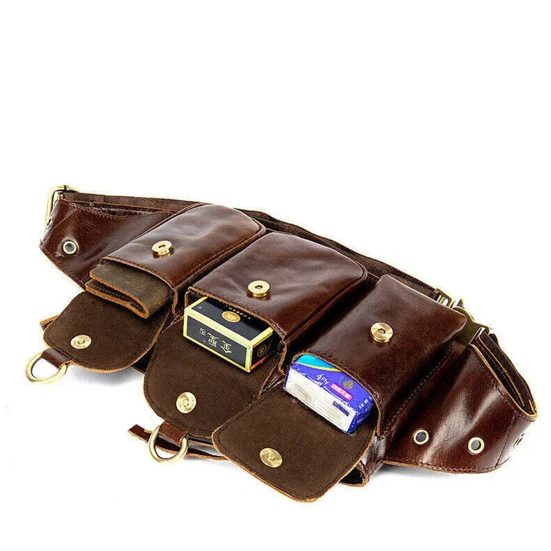 Real Leather Crossbody Waist Bag Multipocket