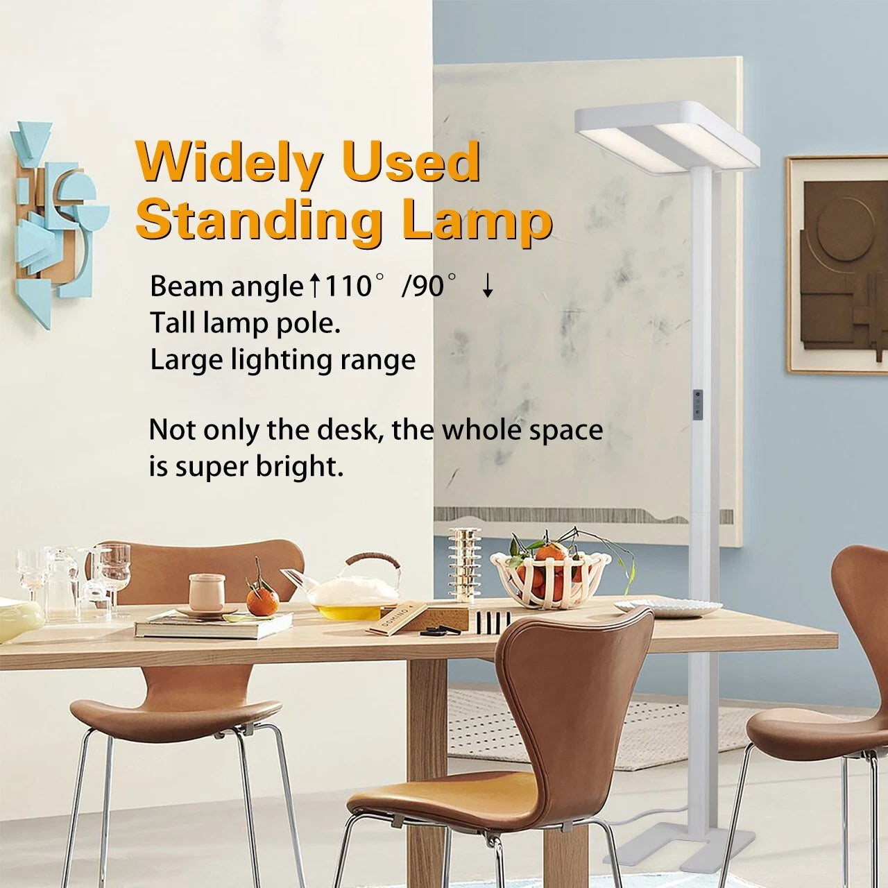 White Dimmable LED Floor Lamp Touch Control Dual Light