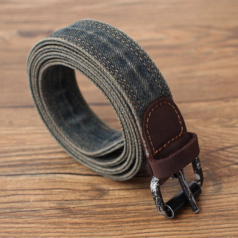 Washed Black Denim Belt Unisex Punk Style