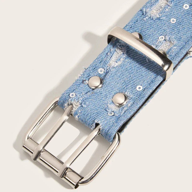 Distressed Double Grommet Denim Belt