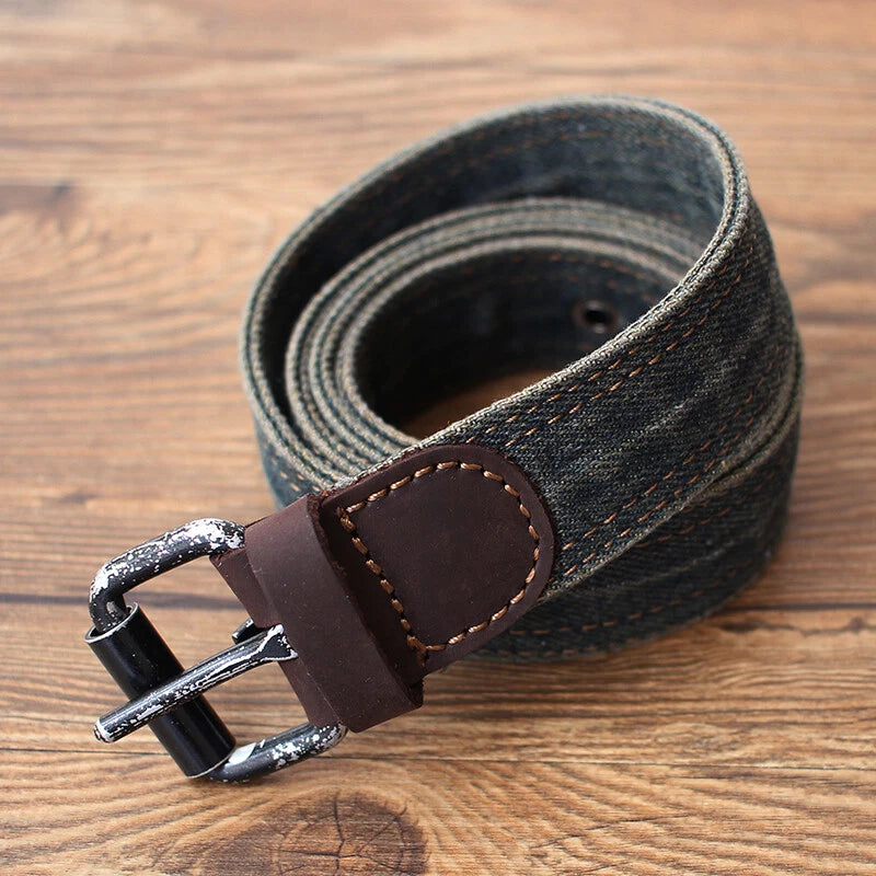 Washed Black Denim Belt Unisex Punk Style