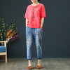 Floral Embroidered Denim Jogger Pants for Women