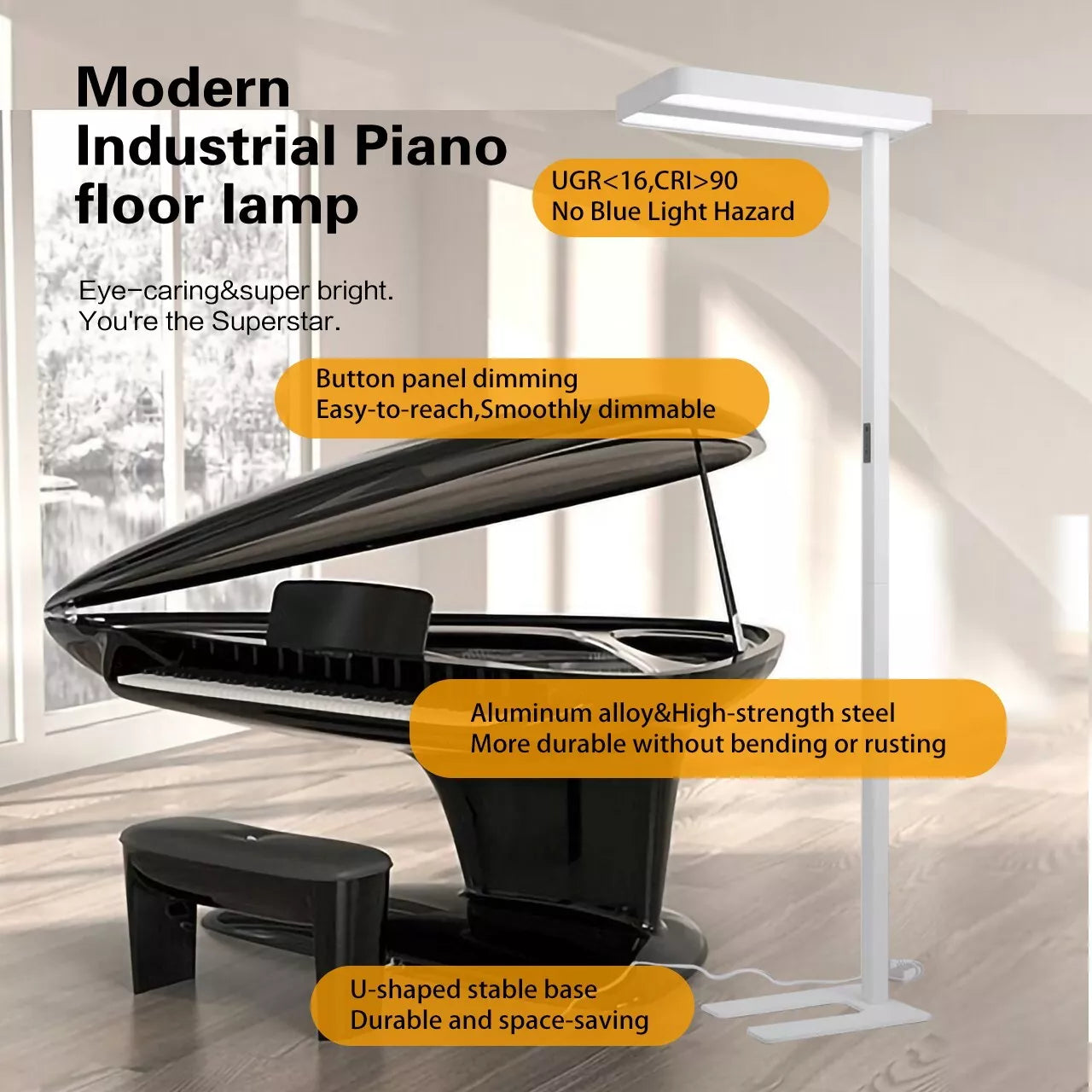 White Dimmable LED Floor Lamp Touch Control Dual Light