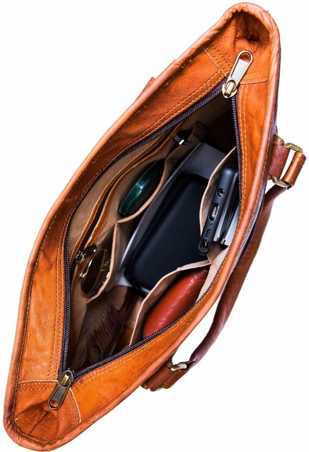 Handmade Leather Tote Bag for Women with Front Pocket