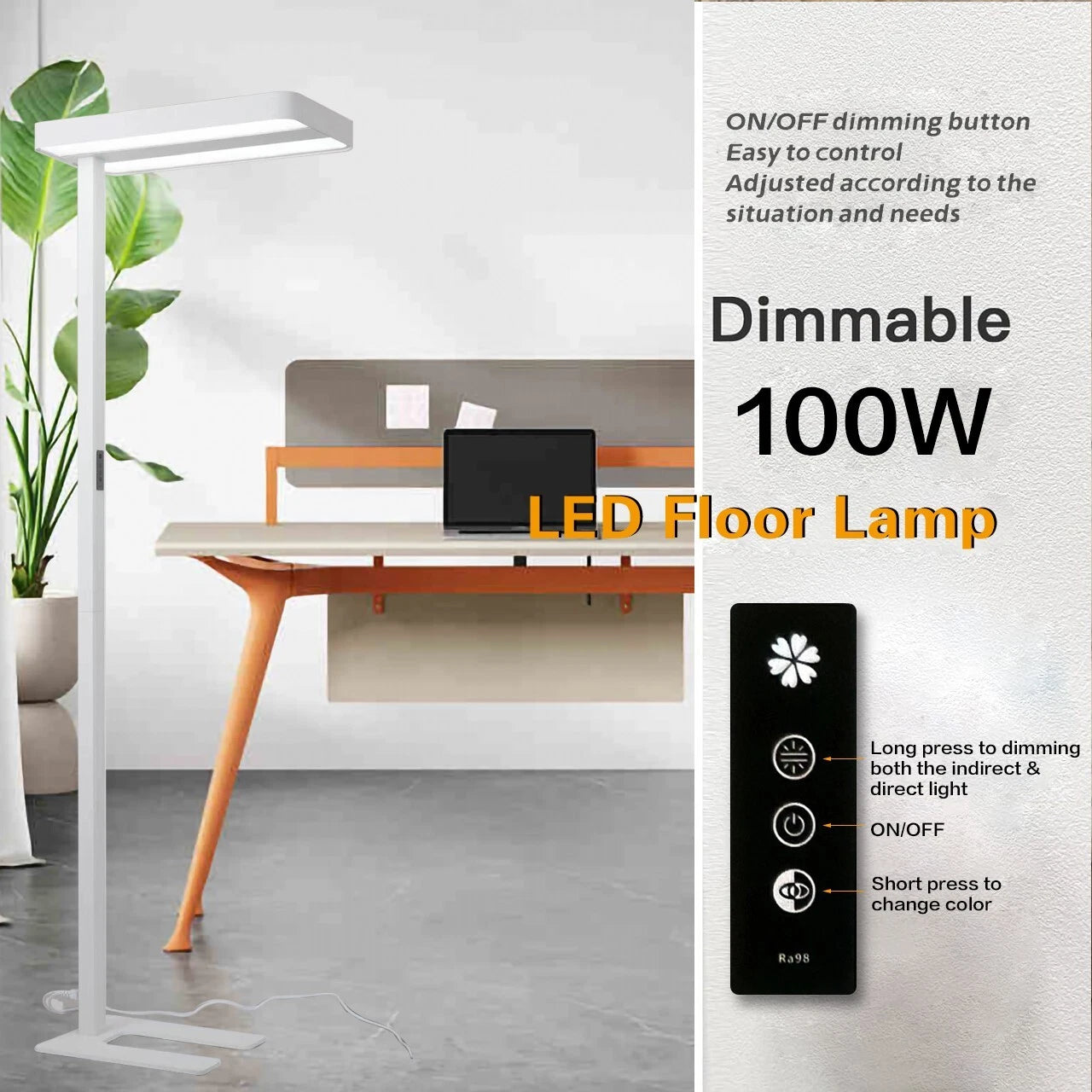 White Dimmable LED Floor Lamp Touch Control Dual Light