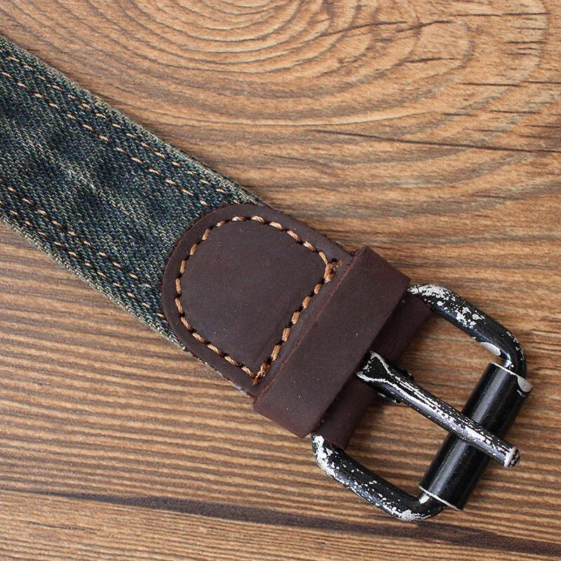 Washed Black Denim Belt Unisex Punk Style