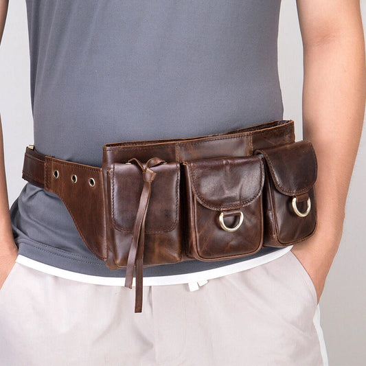 Real Leather Crossbody Waist Bag Multipocket