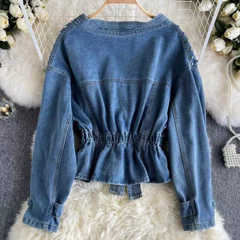 Long Sleeve Jean Jacket Denim with Rivets
