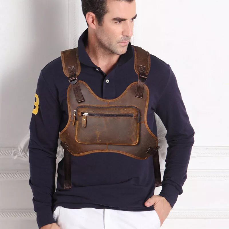 Men’s Vintage Real Leather Chest Rig Bag