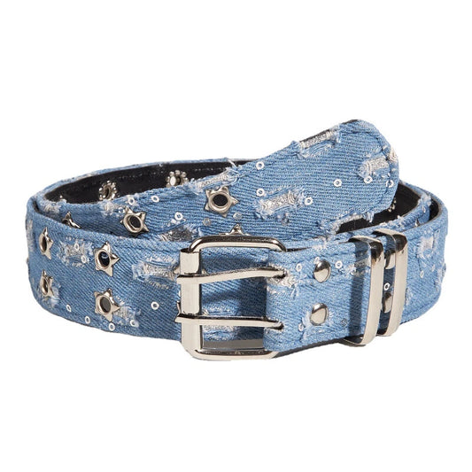 Distressed Double Grommet Denim Belt