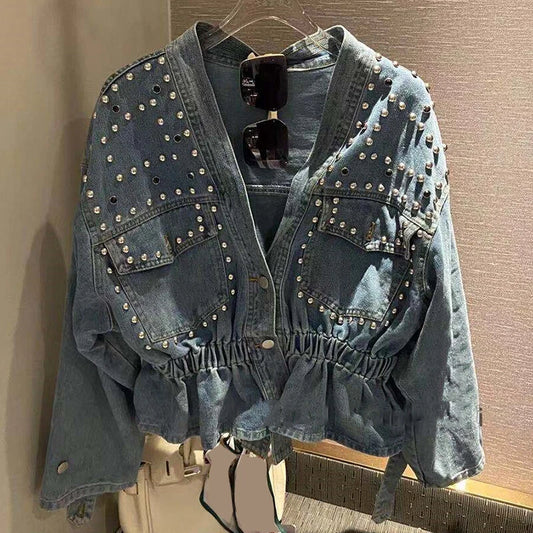 Long Sleeve Jean Jacket Denim with Rivets