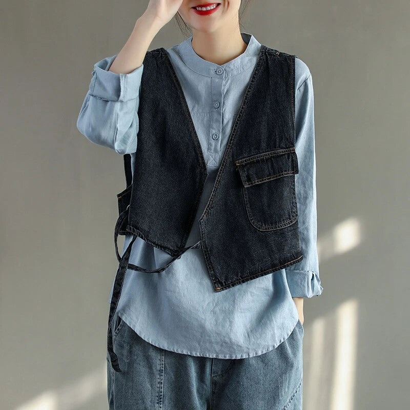 Casual Loose Fit Waistcoat Gilet Denim Vest
