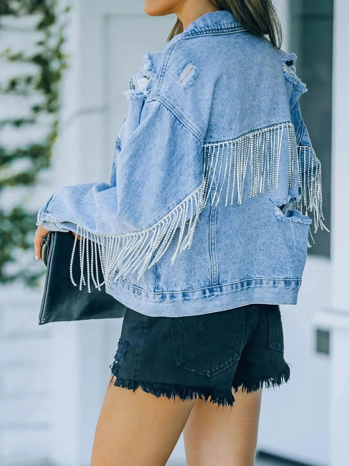 Women’s Cropped Denim Jacket with Tassel Fringe
