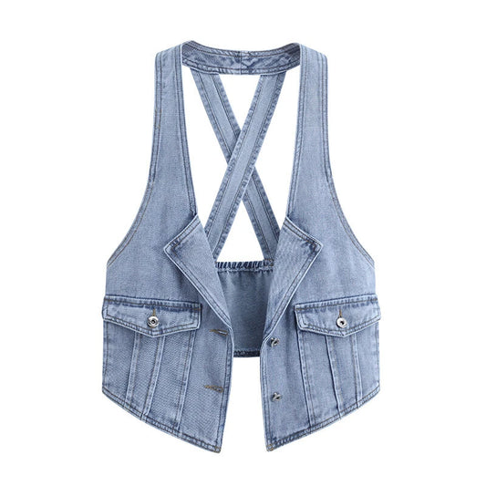 Criss-Cross Back Women’s Hippy Denim Waistcoat Vest