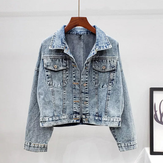 Women’s Loose Fit Cropped Jean Jacket with Tassel Details