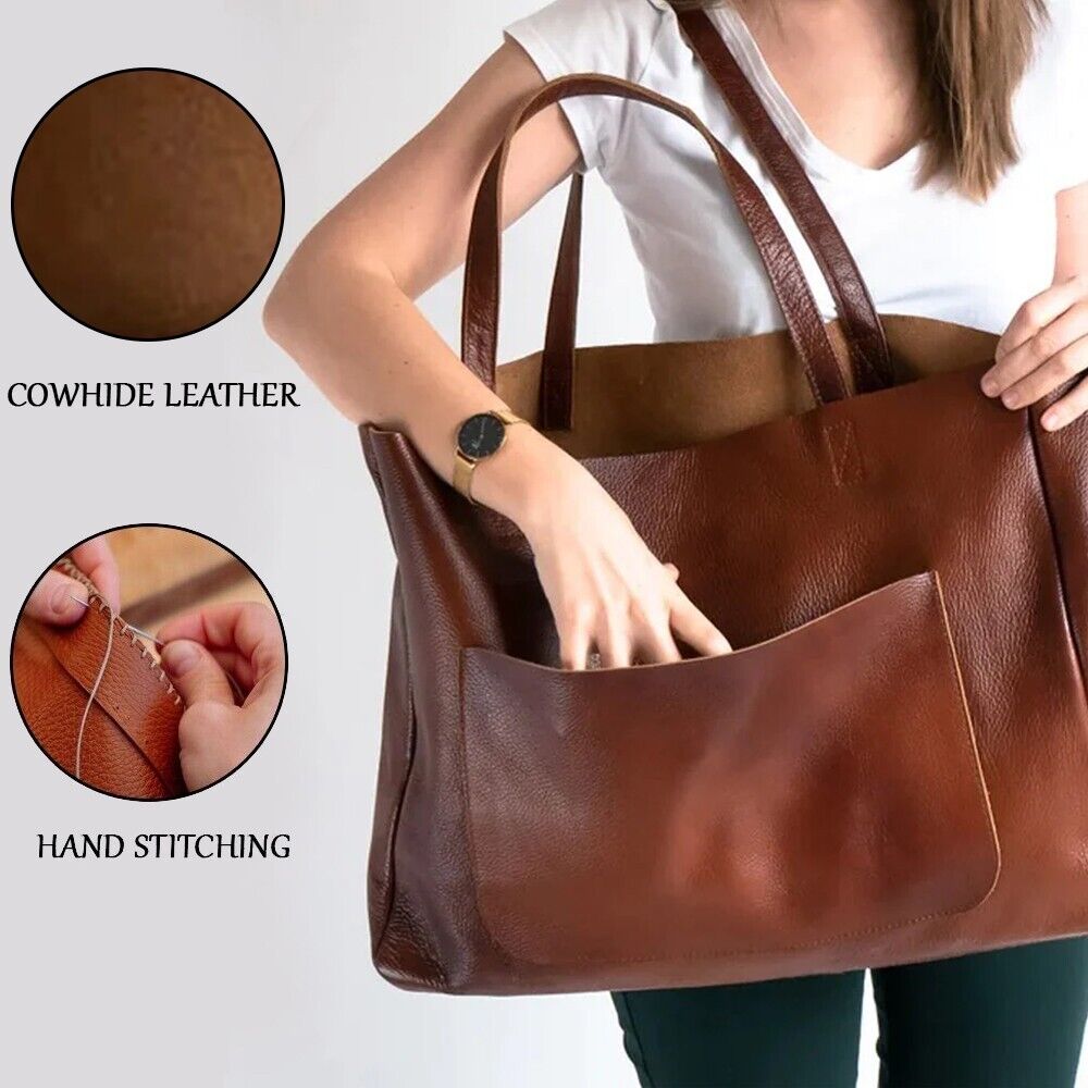 Large Brown Genuine Leather Tote Bag