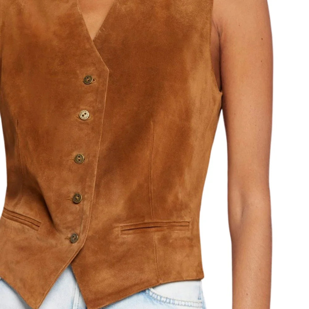 Women Brown Suede Western Vest for Rodeo
