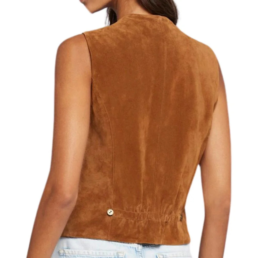 Women Brown Suede Western Vest for Rodeo