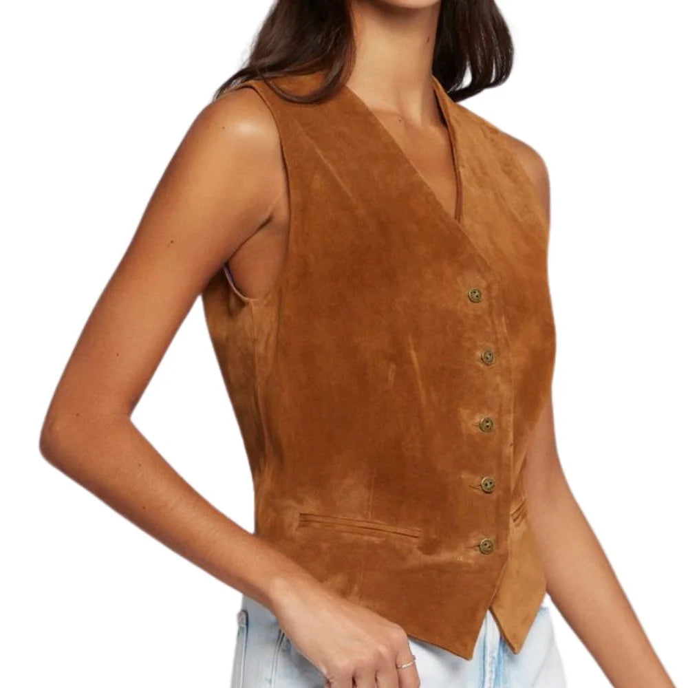 Women Brown Suede Western Vest for Rodeo