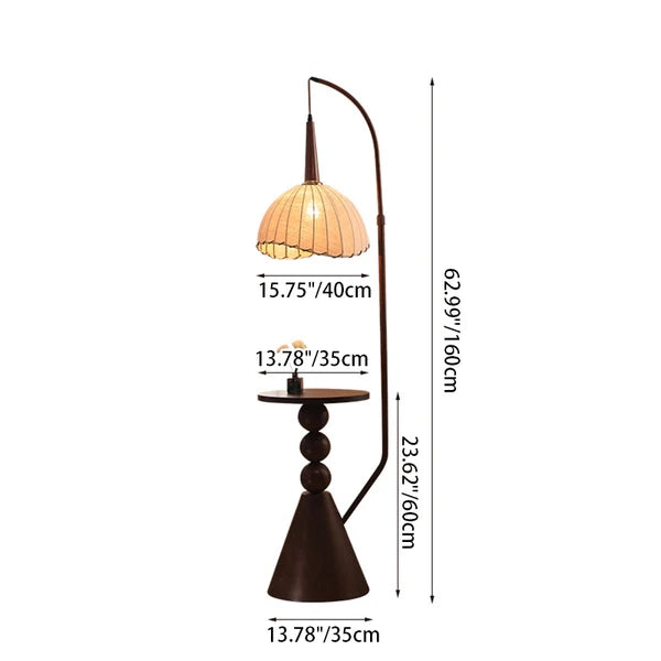 retro wood floor lamp with side shelf lighting