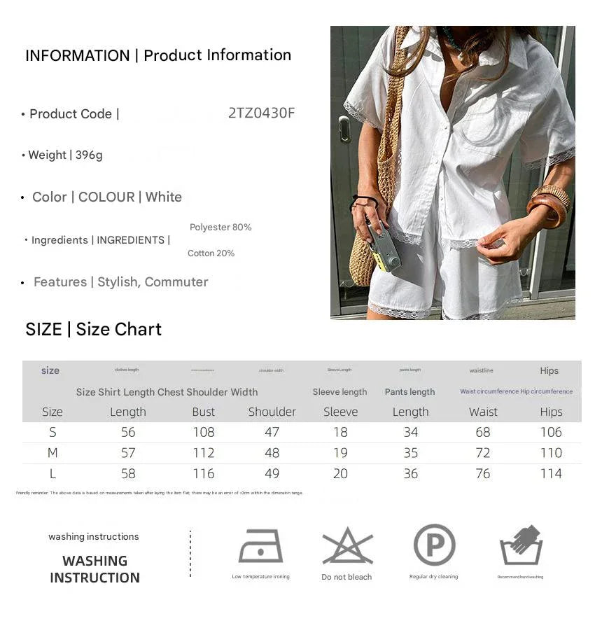 Solid color lace trim shorts set