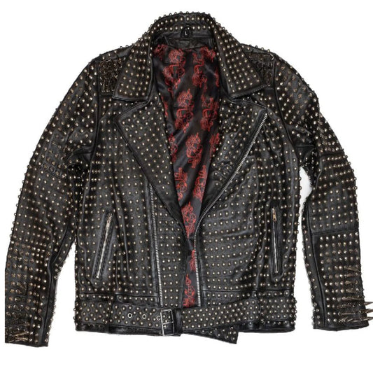 spiked studded leather jacket men