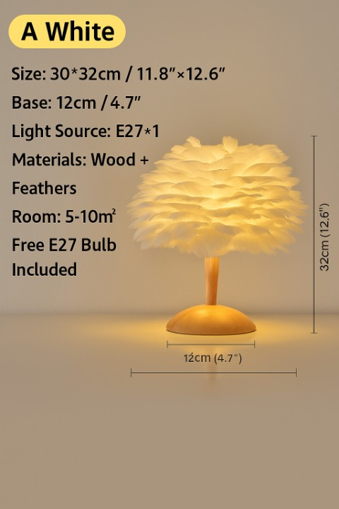 Feather Table Lamp for Bedroom with Wooden Base