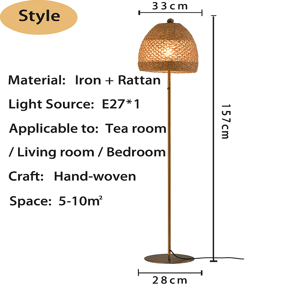 Handwoven Bamboo Floor Lamp Rattan Shade