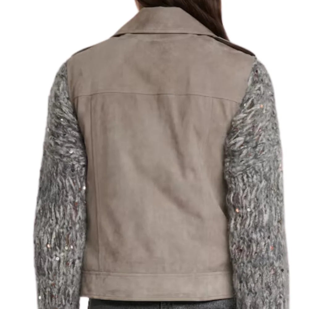 Grey Suede Motorcycle Leather Vest Women